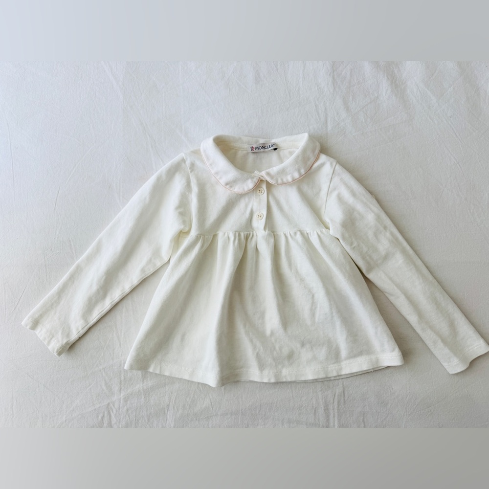 MONCLER White Long Sleeve Empire Waist Top Blouse Shirt Toddler Girl Preppy - Picture 2 of 9